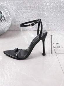 Sandalias De Tacón Alto Y Punta Afilada De Moda De Primavera/verano 2024 Con Correas De Tobillo - Negro - Ver 8
