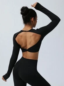 GOSOUER Top Corto Con Twist Sul Retro E Imbottitura Al Petto Per Donne, Maniche Lunghe Per Attività Sportive