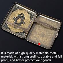 Caja Metálica Retro, Capacidad De 14 A 20, Caja De Cigarros Cuadrada Para Hombres Con Exquisitos Patrones Tallados - Bronce - Ver 6