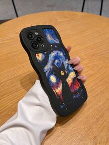 1 pieza Funda para teléfono con patrón de gato negro y espacio con ondas negras compatibles con iPhone - Multicolor - Ver 4