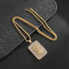 1pc Sparkling Diamond-Cut Gold Tone Square Pendant Necklace - Gold - View 2