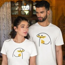 Playera Para Hombre 1 Pza Estampado Meme Flork Comiendo Mango | Playeras de novios o playeras de parejas | San Valentín 14 de Febrero - Blanco - Ver 5