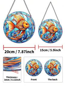 1入組海洋生物標誌亞克力圓盤,創意金魚牆畫懸掛工藝品,附鍊子適用於牆窗臥室辦公室宿舍裝飾美學 - 彩色 - 查看 2