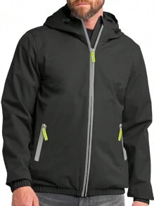 Shendy Vendy Chamarras Rompevientos Para Hombre con Capucha de Manga Larga Cremallera Completa Para Exteriores. Chamarra Deportiva Hombre Aprueba de Viento, Transpirable, Adecuada para el Uso Diario - Negro - Ver 1
