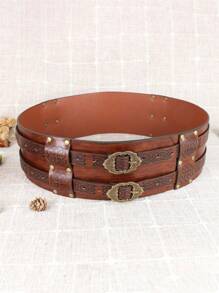 2 Piezas/set Cinturón Ancho Marrón + Mini Bolsa Con Cordón Para Hombre,, Estilo Vintage, Ideal Para Equitación, Caza, Cosplay De Vikingos O Piratas Accesorio De Juego De Roles - Marrón - Ver 4