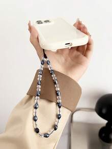 Rainbow Coated Crystal Beaded Cell Phone Strap, Light Black - Black - View 2