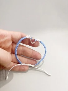1pc Sweet & Simple Heart-Shaped Braided Rope Bracelet, Suitable As A Couple's Gift - Baby Blue - View 4