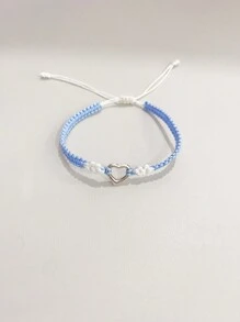 1pc Sweet & Simple Heart-Shaped Braided Rope Bracelet, Suitable As A Couple's Gift - Baby Blue - View 3