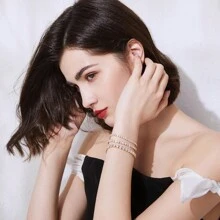 1 件 4 毫米光泽石珠手链，优雅网球链，19 厘米闪亮配饰适合各种场合，如情人节、母亲节、斋月、妈妈、母亲节、礼物 - 銀色 - 查看 5