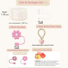 4PCS Accessories For Cups Including 1 Piece Glitter Silicone Boot Sleeve For Cup Accessories 20-40oz,1Piece Name Letter Charm,1Piece White Straw Cap Cover And 1 Piece RANDOM Flower Straw Cap Cover, Anti Slip Bottom Cover Bumper For Water Sport Bottles With Personalized Identification Set For Tumblers, Mother's Day Gift