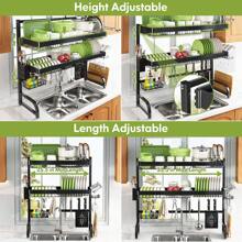 Over The Sink Dish Drying Rack, Large 3 Tier 304 Stainless Steel Dish Drainer Rack Organizer For Kitchen Shelf, Expandable Above Sink Dish Rack With 10 Hooks (Black - 25.5"-35.5") - Black - View 6