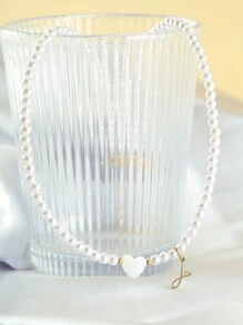 1pc Simple All-Match 26 Letters Pendant Faux Pearl Necklace, Essential For Traveling And Vacation - White - View 7