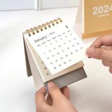 1 件白色 2024 年曆,簡約迷你桌歷,適合男士和女士,精美的日常辦公桌裝飾 - 白色 - 查看 5