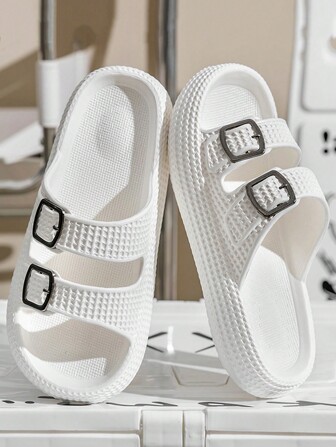 Men's Thick Bottom Anti-Slip Eva Double Buckle Shower Sandals For Indoor & Outdoor Home Use