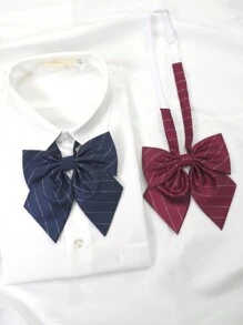 pooting bear 1pc Women's Knitted School-Style Striped Embroidered Sweater With Adjustable Bow Tie, Suitable For Daily Wear And Jk Outfits  Accessories Women