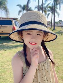 A Spring/Summer New Arrival For Girls - Large Brim Straw Hat - Perfect Sunscreen During Outdoor Activities - Suitable For Daily Wear - Khaki - View 4