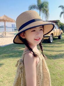 A Spring/Summer New Arrival For Girls - Large Brim Straw Hat - Perfect Sunscreen During Outdoor Activities - Suitable For Daily Wear - Khaki - View 1
