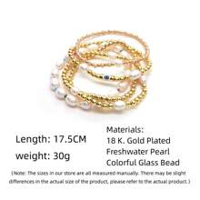 巴洛克風格天然淡水珍珠多層邪惡之眼編織18k鍍金珠子手鍊女士 - 金色 - 查看 3