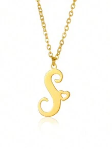 1個極簡淡雅的心形字母項鍊,適用於女性和女孩26個英文字母,不鏽鋼鎖骨鏈項鍊,時尚珠宝禮物