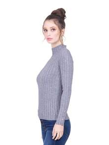 Suéter Térmico con Textura de Rayas Estilizado con Cuello Redondo Ultra Ligero - Gris - Ver 3