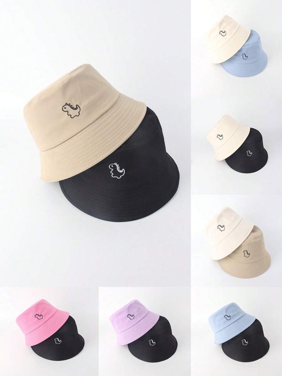 2入組女式簡約時尚恐龍刺繡漁夫帽,適合春秋季節,適用於情侶們及日常旅行戶外休閒運動 - 彩色 - 查看 1