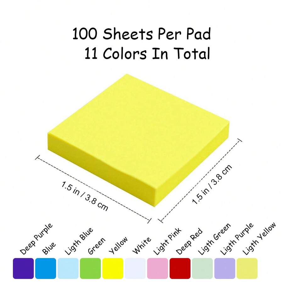 11 Pads Sticky Notes 1.5 X 1.5 In(3.8 X 3.8 Cm), Colorful Sticky Pad, SelfSticky Note Pads, 11