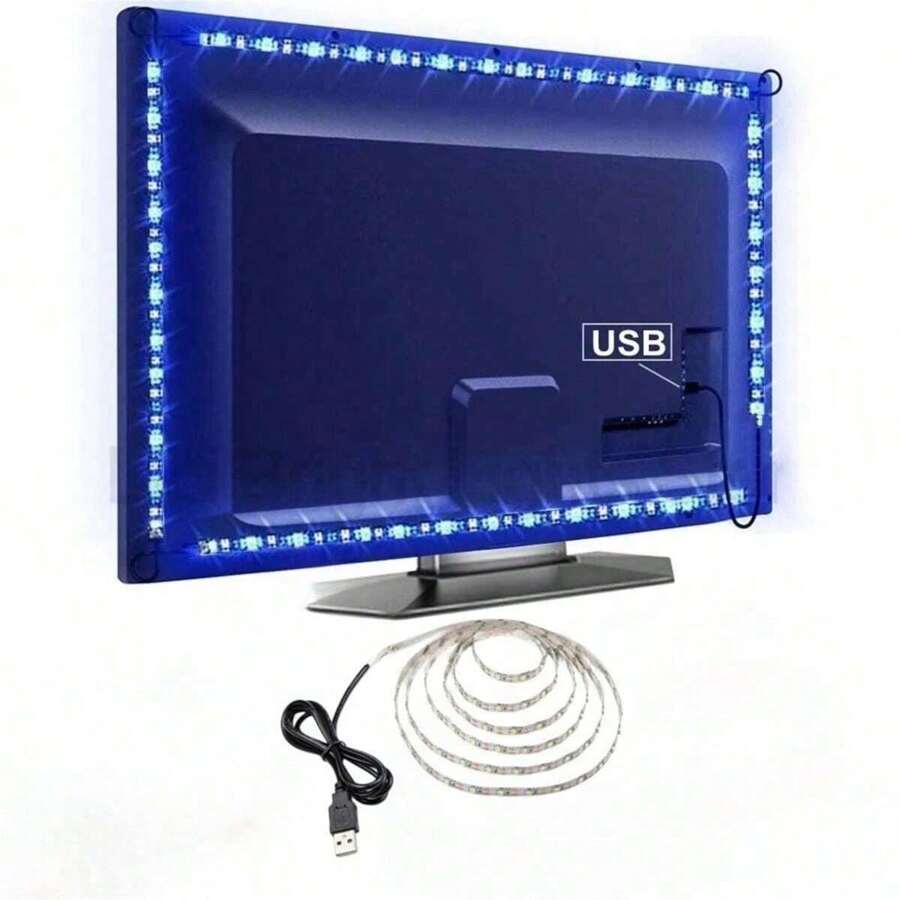 1pc USB Blue LED Strip Light 60 LEDs/M Flexible LED Light Strip 1m/2m/3m/5m Non-Waterproof, For TV, Computer Background Lighting (No Remote) - Blue - View 1