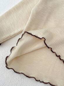 2pcs/Set Baby Girl Contrast Stitching Top And Triangle Shorts Set - Apricot - View 5