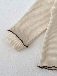 2pcs/Set Baby Girl Contrast Stitching Top And Triangle Shorts Set - Apricot - View 4