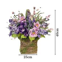 Spring And Summer Festival Simulation Flowers Rattan Flower Pots Hanging Baskets Door Hanging Baskets Wreaths Wedding Party Hotel Home Wedding Party Hotel Handicrafts Decorations Door Hanging Baskets Rattan Baskets - Purple - View 2