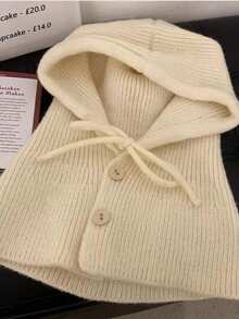 1pc Women's Knitted Hat Scarf Combination Warm Neck Warmer Cap For Spring & Autumn, Casual Style For Office, Date, Cycling - Beige - View 6