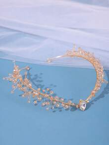 1 chiếc mũ đội đầu phong cách Mori thanh lịch với lá pha lê tím hoa oải hương, phụ kiện tóc Bohemian lãng mạn cho phụ nữ dự tiệc và váy cưới - Vàng - Xem 2