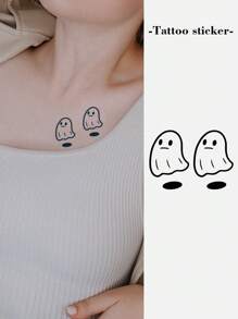 1 件草本臨時紋身可持續 7-14 天,可愛的 Y2k 風格兩個小鬼,有趣可愛的設計 - 黑色 - 查看 1