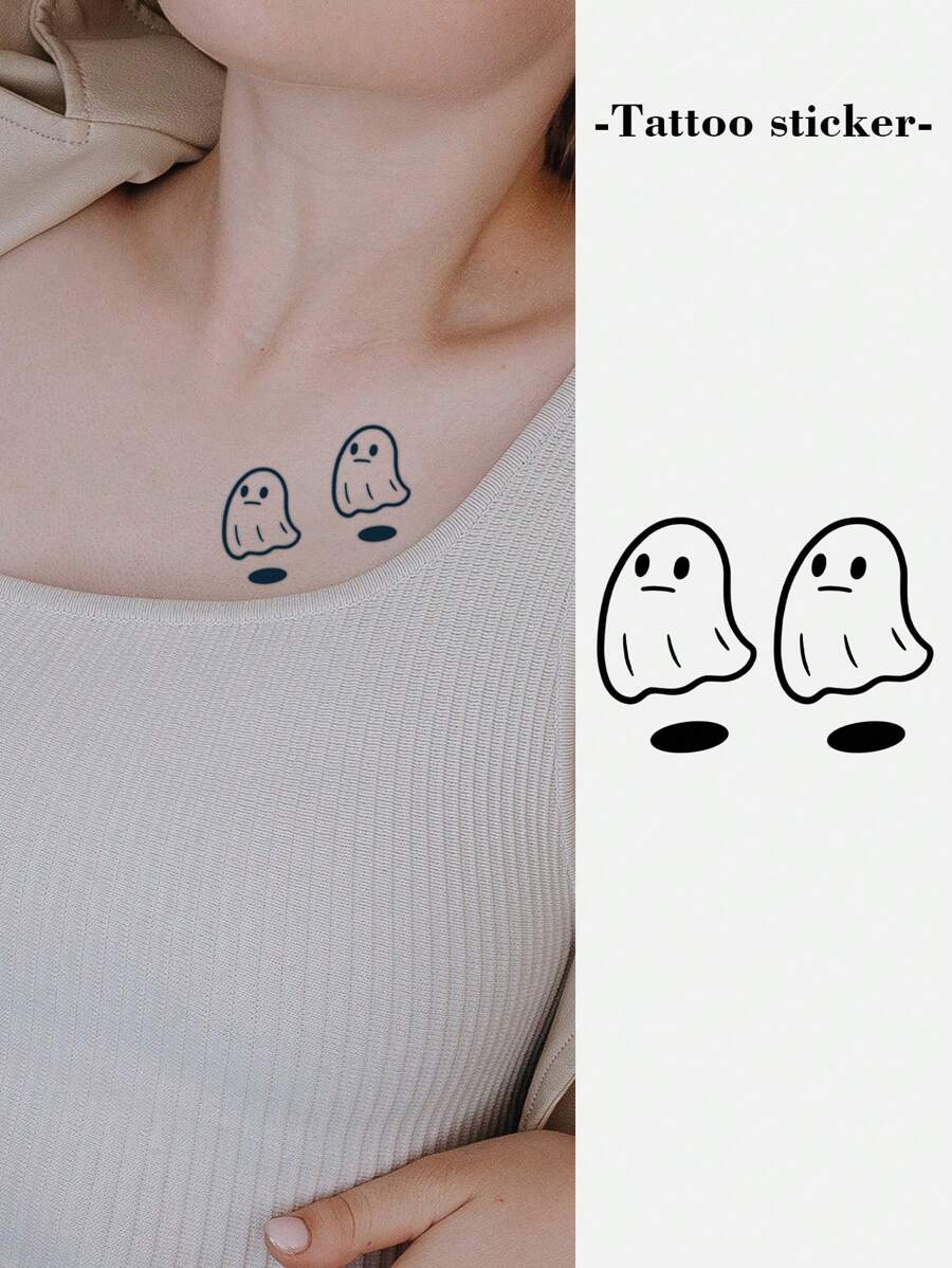 1 件草本臨時紋身可持續 7-14 天,可愛的 Y2k 風格兩個小鬼,有趣可愛的設計 - 黑色 - 查看 1