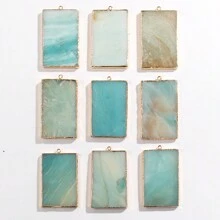 1pc New Fashion Ocean Style Blue & Green Natural Stone Glass Beaded Knot Necklace Multi Blue Stone Square Pendant Sweater Chain