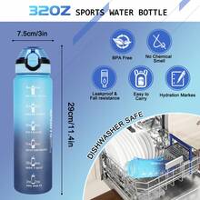 AOHAN 1pc Water Bottles 1L Sport Drinking Bottle With Straw, Dishwasher Friendly Lock Cover Leakproof Motivational Water Bottle With Time Markings, Canteen Bottle - Haze Blue - View 5