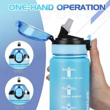 AOHAN 1pc Water Bottles 1L Sport Drinking Bottle With Straw, Dishwasher Friendly Lock Cover Leakproof Motivational Water Bottle With Time Markings, Canteen Bottle - Haze Blue - View 6