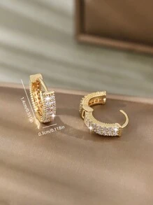 1 Pair Luxury Geometric Round Copper Zirconia Hoop Earrings, Fashionable Gift For Women, Birthday, Date - Yellow Gold - View 3