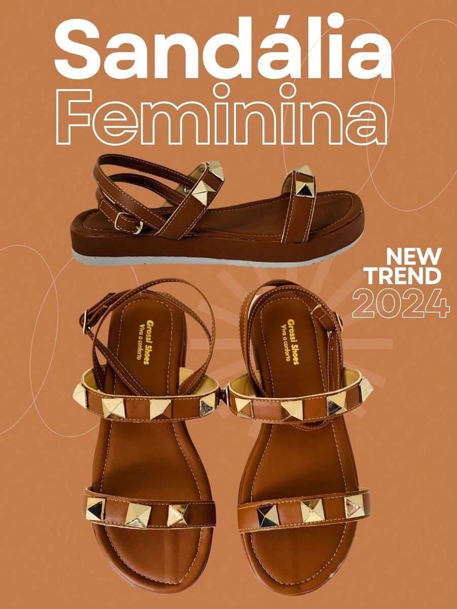 Sandália Feminina Flat Piramide Caramelo Confortavel 34 ao 40
