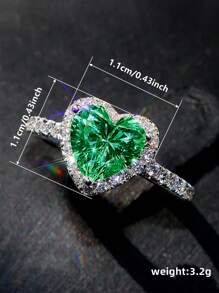 1 PC Romantic Green Heart Cubic Zirconia Ring For Women For Valentine's Day Gift Wedding Engagement Anniversary Party Jewelry Valentines,Mom,Mother,Mother's Day,Gift