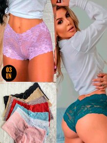 3 Calcinha Caleçon Renda Premium Não Pinica Shortinho Sexy
