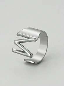 1pc European And American Style Stainless Steel Alphabet Ring, Street Style Adjustable Open Ring, Fashionable And Versatile Hip-Hop Party Ring