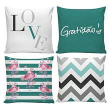Kit 4 Capa para Almofada Personalizada pra Quarto Sala Decorativas com Zíper 0.45x0.45cm Diversas Estampas - Verde - Visão 2