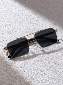 1pc, 2pcs, 3pcs Set Men's Rectangular Luxury Fashion Glasses, Classic Metal Frame Fashion Eyewear Suitable For Travel, Driving, Daily Life, Protective Glasses - Gold - View 3