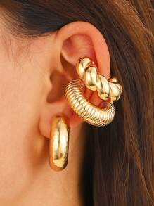 4 chiếc kẹp tai hình trụ xoắn ốc C cỡ lớn màu vàng được cá nhân hóa phóng đại, trang sức tai thời trang phù hợp cho phụ nữ, đeo hàng ngày, tiệc tùng, tiệc chiêu đãi, đám cưới - Vàng - Xem 3