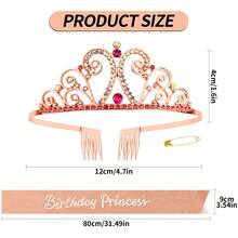 生日皇冠、生日皇后肩帶和王冠的生日皇冠服裝套裝,閃爍的水晶鑲嵌頭飾、生日派對禮物和女士生日派對裝飾 - 玫瑰金 - 查看 2