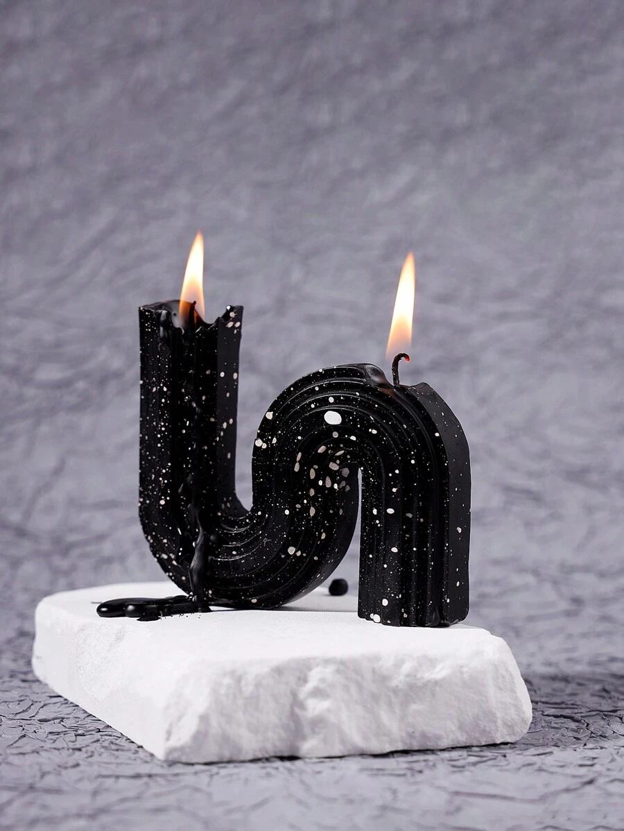 1盒/1入組幾何 S 形香氛蠟燭，適合家居裝飾、臥室、浴室、書桌和房間裝飾，也可用作未點燃的香氛蠟燭裝飾、精美的生日禮物、紀念品、送給朋友的小禮物 - 黑色-白墨點 - 查看 1