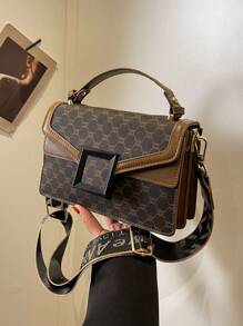 Bolso Cuadrado A Cuadros Mini Con Diseño De Doble Capa, Regalo Para Mujer Con Correa Cruzada Y Asa De Mano, Fabricado Con Piel Sintética, Elegante Y Versátil Para Su Uso Diario.