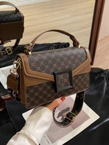 Bolso Cuadrado A Cuadros Mini Con Diseño De Doble Capa, Regalo Para Mujer Con Correa Cruzada Y Asa De Mano, Fabricado Con Piel Sintética, Elegante Y Versátil Para Su Uso Diario.