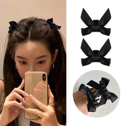 2pcs Lady Hair Accessories In Black: Retro Bowknot Hair Claw, High Crown Princess Hair Claw, Mini Hair Clip, Side Bangs Clip And Half Ponytail Holder For Hairstyling Street Summer Hair Clips Hair Jaw Clip Hair Clamps Hair Clutch Hair Claw Clip, Bow Accessories, School Stuff, College Fall Winter Claw Clip For Vacation Outfits Woman